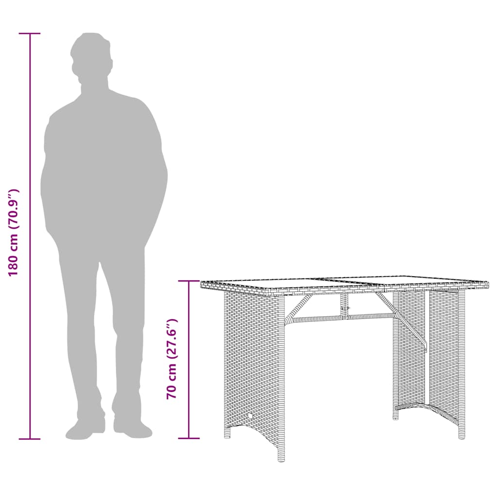 Garden Table | Black | Poly Rattan, Tempered Glass, Powder-Coated Steel