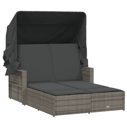 Double Sun Lounger with Canopy and Cushions Grey Poly Rattan Double Sun Lounger with Canopy and Cushions Grey Poly Rattan