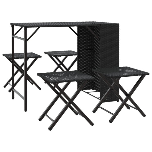 5 Piece Garden Dining Set Foldable Black Poly Rattan 5 Piece Garden Dining Set Foldable Black Poly Rattan