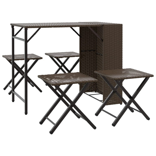 5 Piece Garden Dining Set Foldable Brown Poly Rattan 5 Piece Garden Dining Set Foldable Brown Poly Rattan