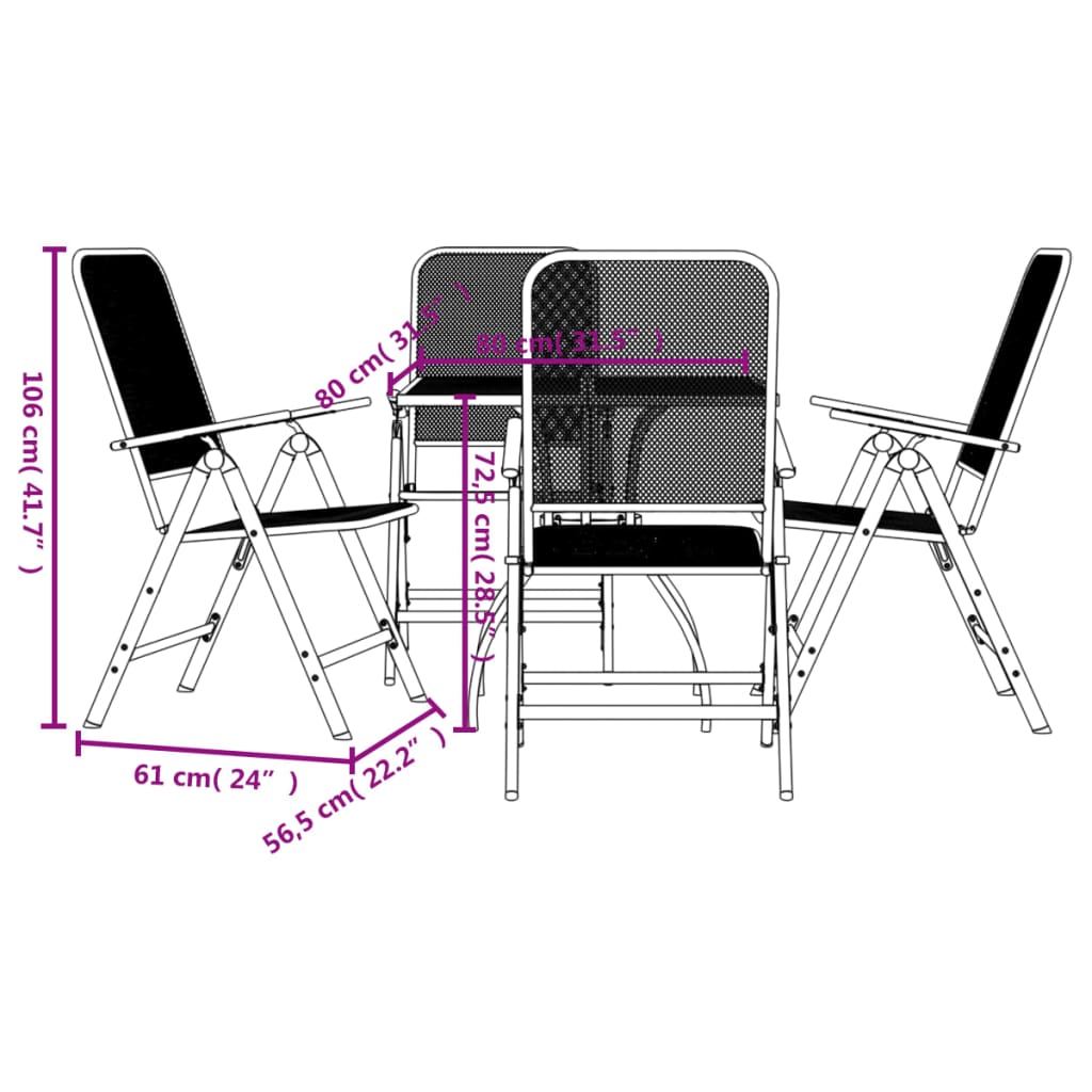 Garden Dining Set | Anthracite | Metal Mesh | 5 Piece Set | Foldable