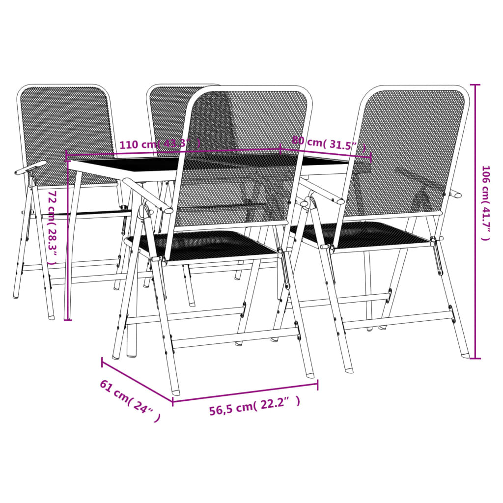 Garden Dining Set | Anthracite | Metal mesh | Standard for outdoor dining