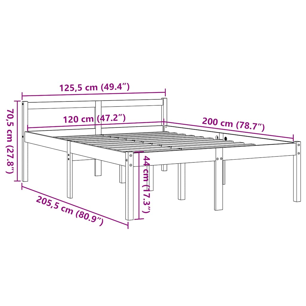 Senior Bed | Wax Brown | Solid Pinewood, Plywood (Slats) | 120x200 cm