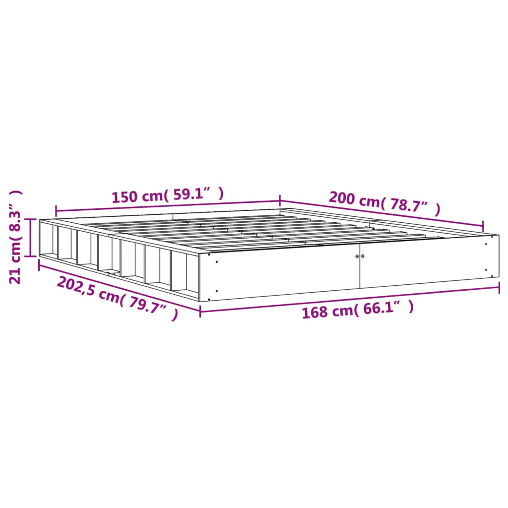 Bed Frame without Mattress Wax Brown 150x200 cm Solid Wood Pine