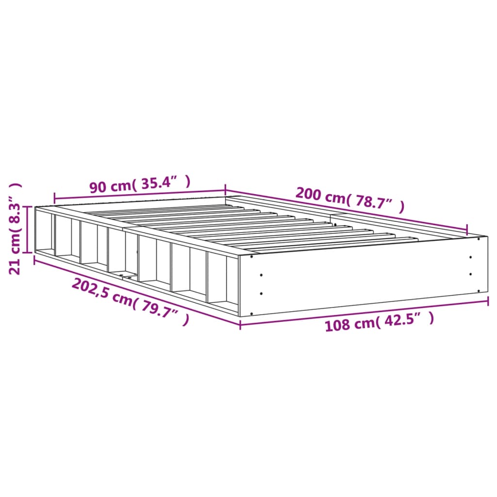 Bed Frame without Mattress Wax Brown 90x200 cm Solid Wood Pine