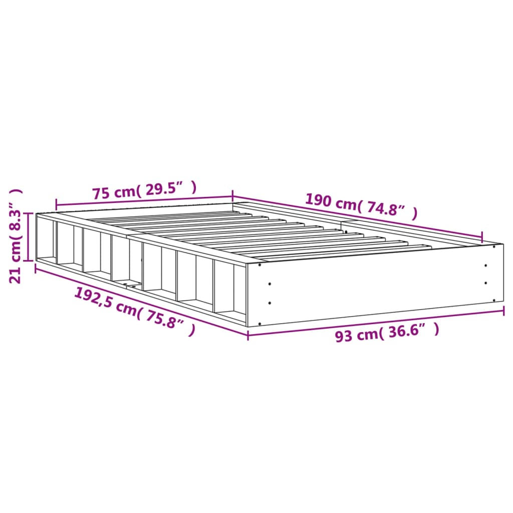 Bed Frame without Mattress Wax Brown 75x190 cm Solid Wood Pine