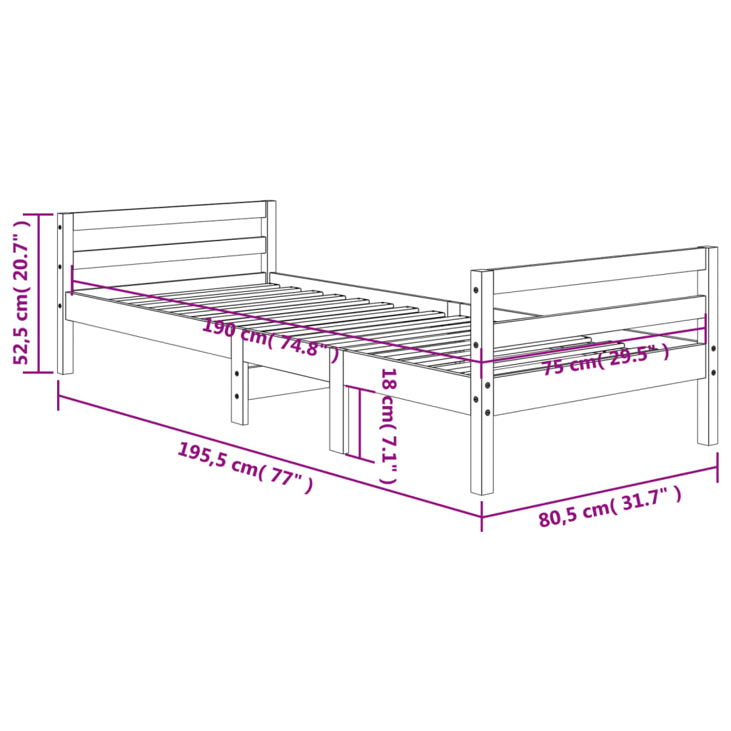 Bed Frame without Mattress Wax Brown 75x190 cm Solid Wood Pine