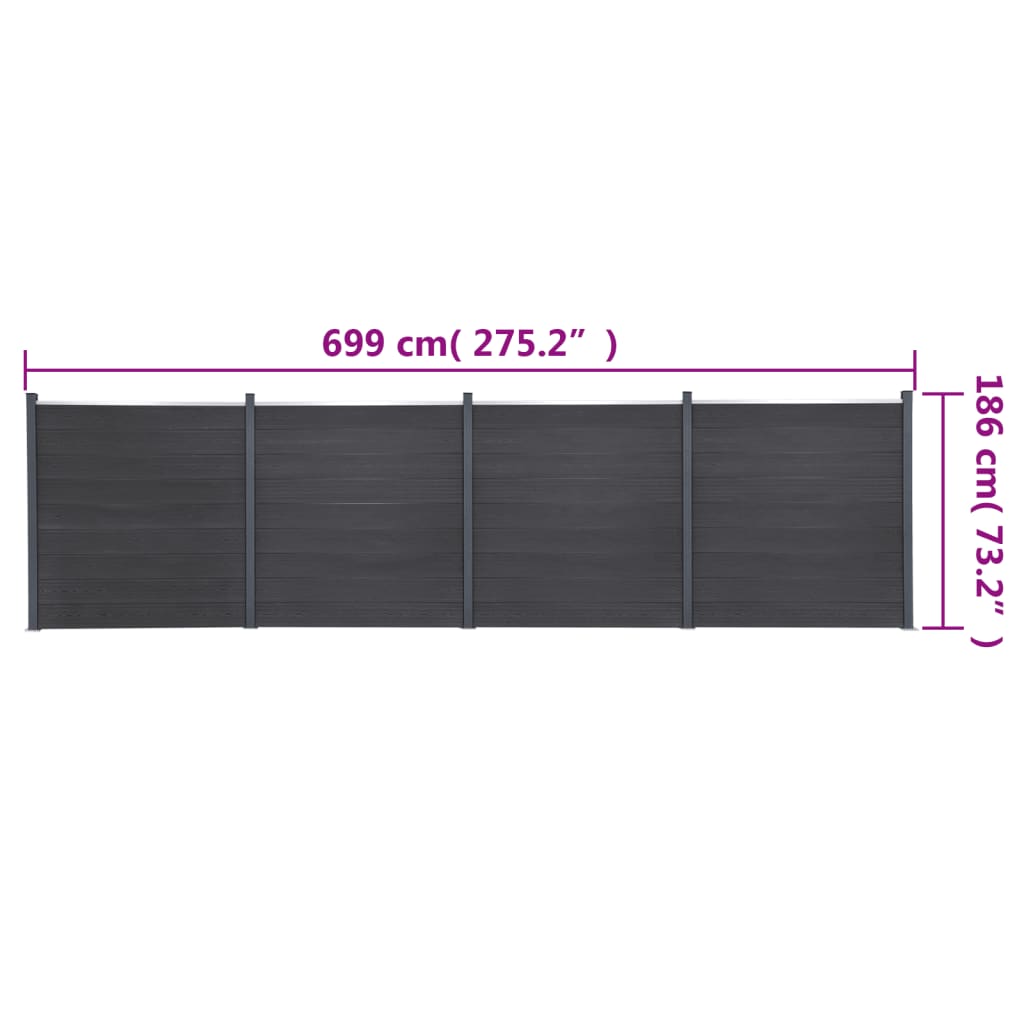Fence Panel Set Grey 699x186 cm WPC