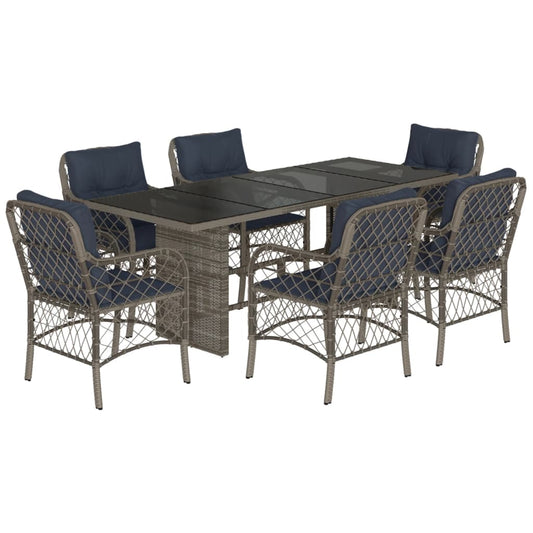 7 Piece Garden Dining Set with Cushions Grey Poly Rattan 7 Piece Garden Dining Set with Cushions Grey Poly Rattan