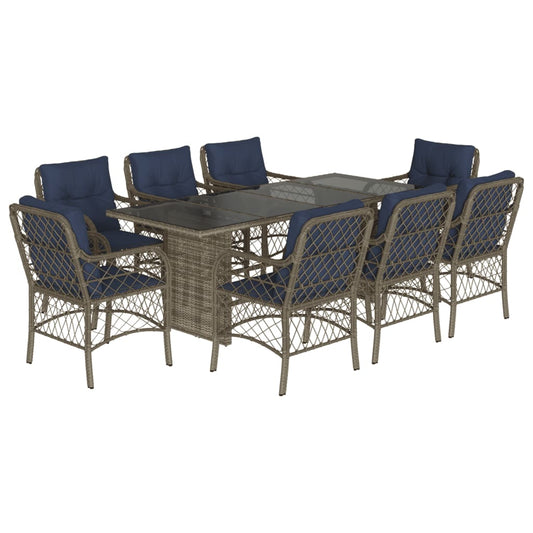 9 Piece Garden Dining Set with Cushions Grey Poly Rattan 9 Piece Garden Dining Set with Cushions Grey Poly Rattan