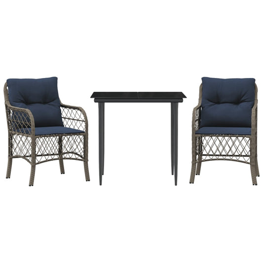 3 Piece Bistro Set with Cushions Grey Poly Rattan 3 Piece Bistro Set with Cushions Grey Poly Rattan