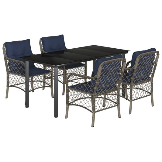 5 Piece Garden Dining Set with Cushions Grey Poly Rattan 5 Piece Garden Dining Set with Cushions Grey Poly Rattan