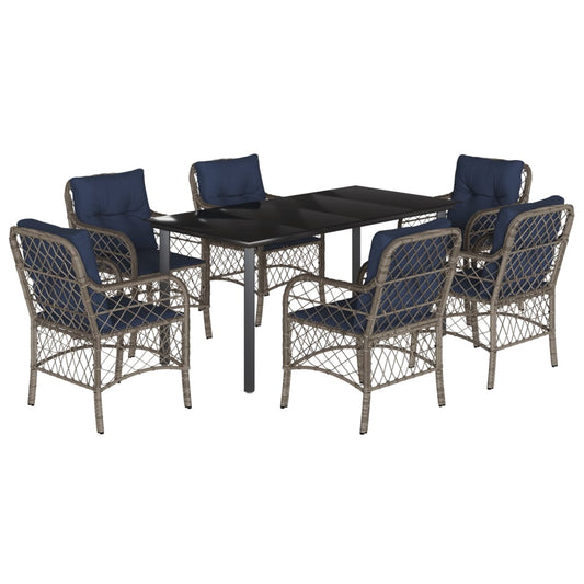 7 Piece Garden Dining Set with Cushions Grey Poly Rattan 7 Piece Garden Dining Set with Cushions Grey Poly Rattan