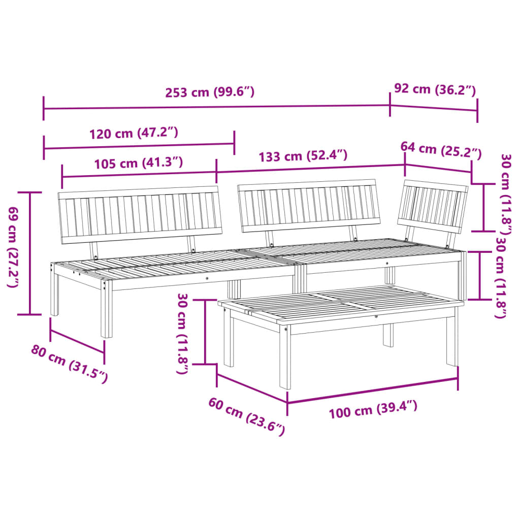 Pallet Sofa Set | Brown | Solid Acacia Wood | Large | Modular