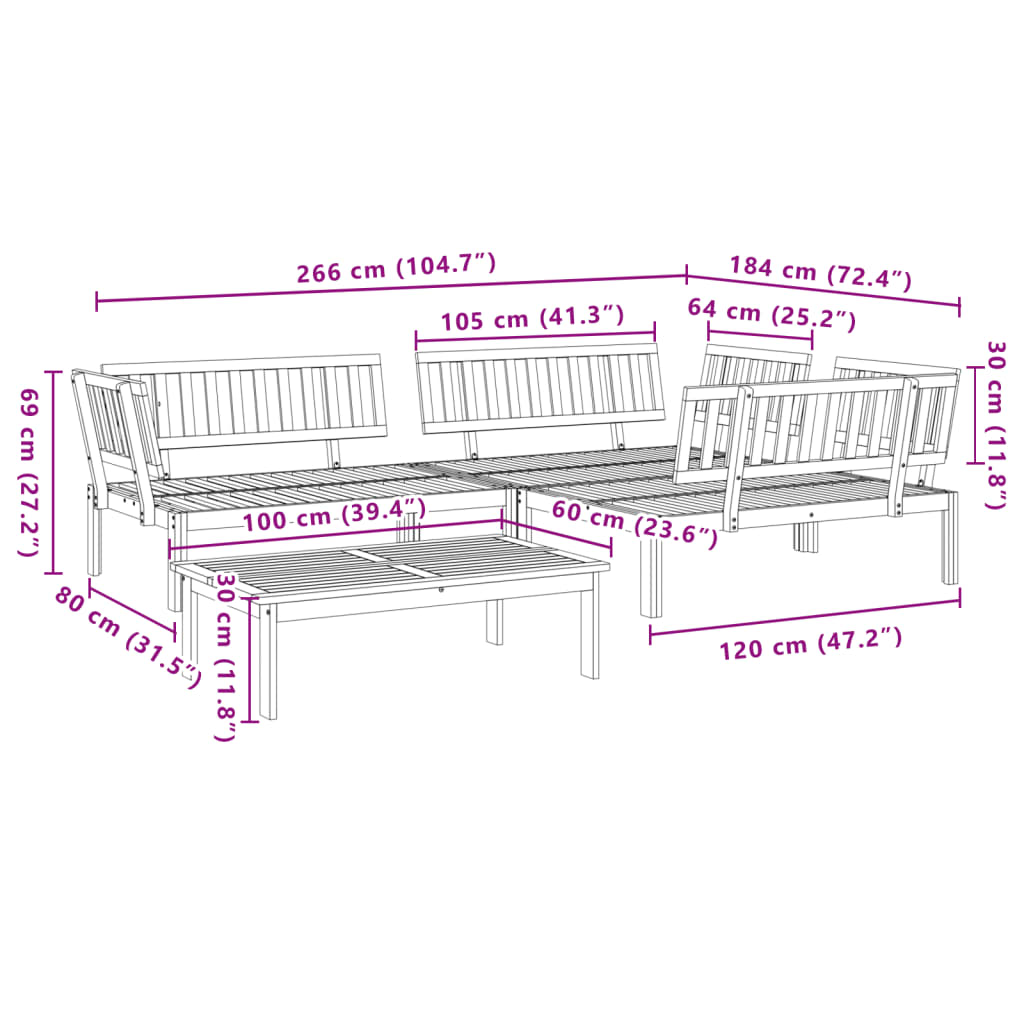 Pallet Sofa Set | Natural Wood | Solid acacia wood | Standard | Modular