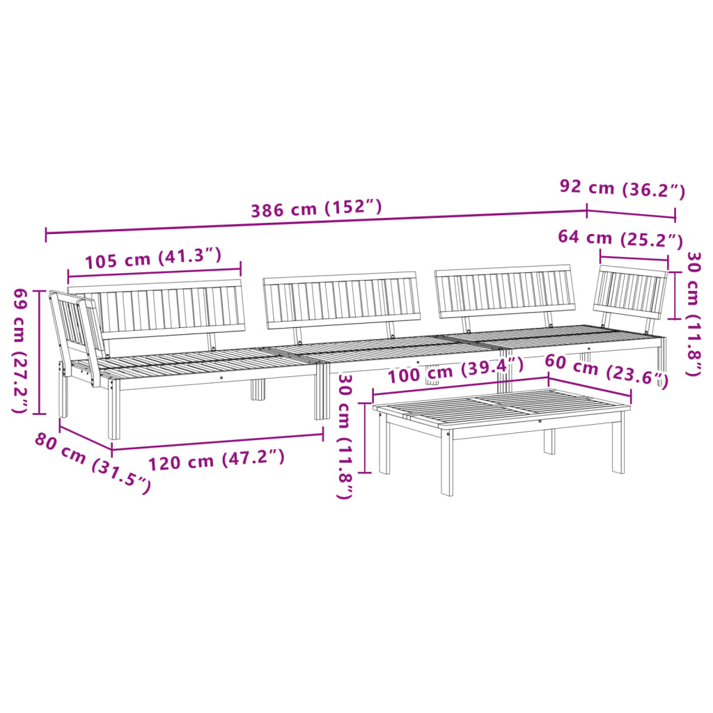 Pallet Sofa Set | Natural Wood | Solid Acacia wood | Large | Modular