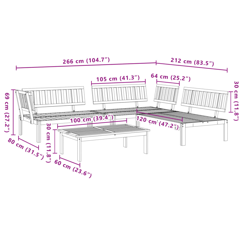 Pallet Sofa Set | Natural acacia wood | Solid acacia wood | Large