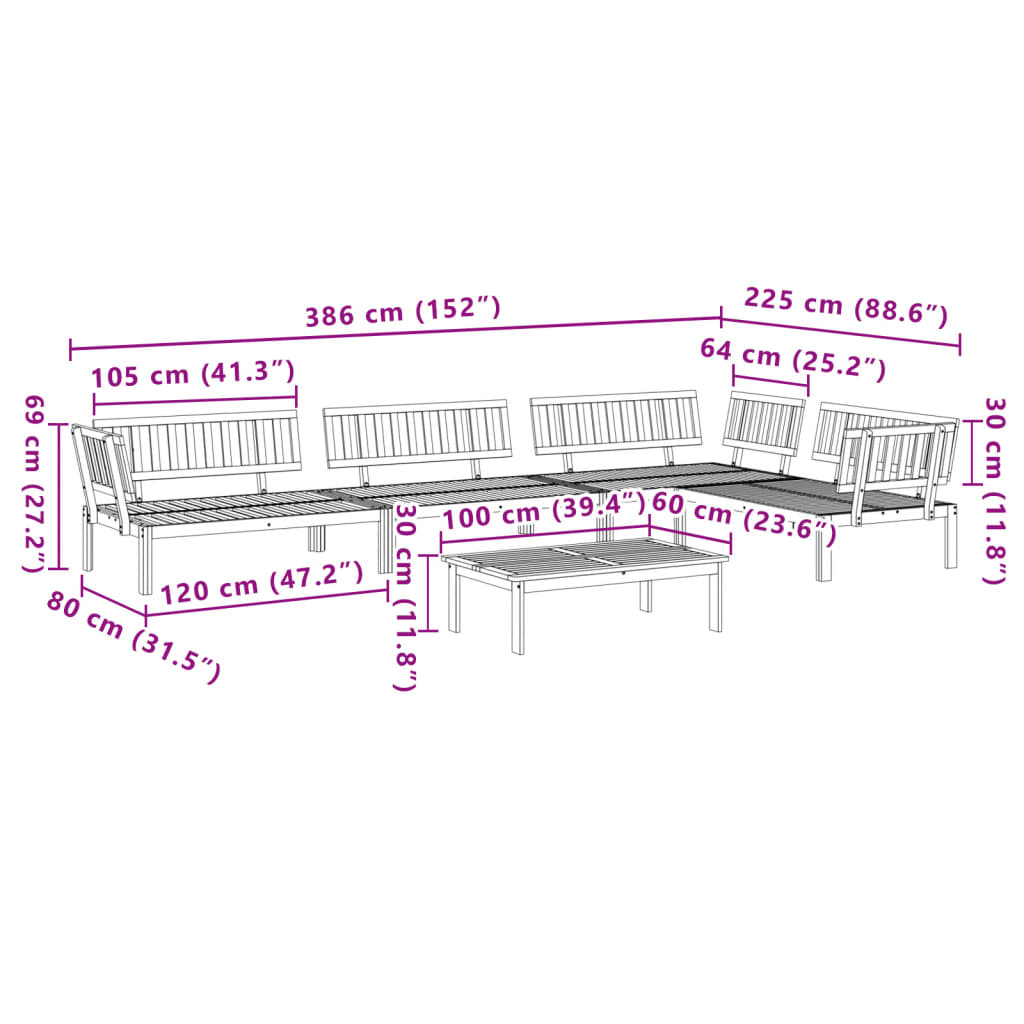 Pallet Sofa Set | Brown | Solid Acacia wood | Medium | Modular
