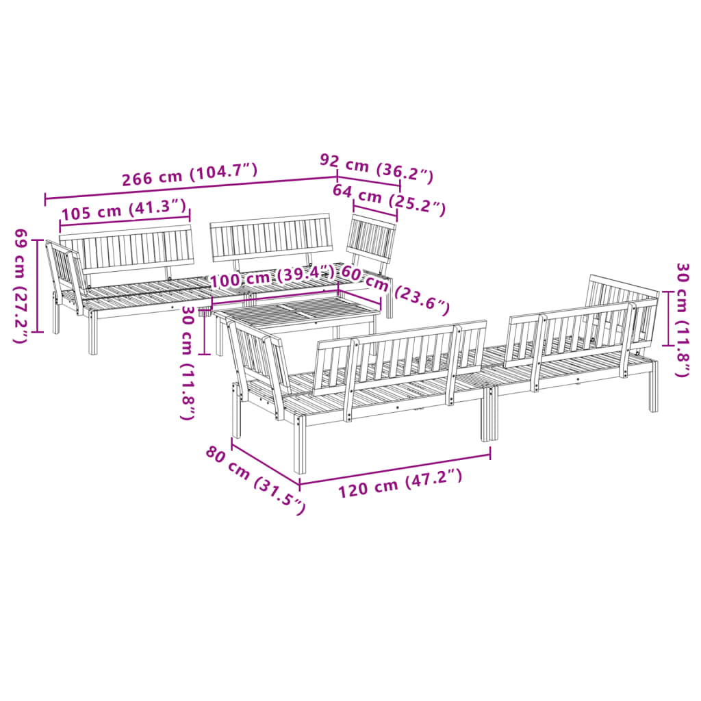 Pallet Sofa Set | Natural wood | Solid Acacia wood | Large | Modular