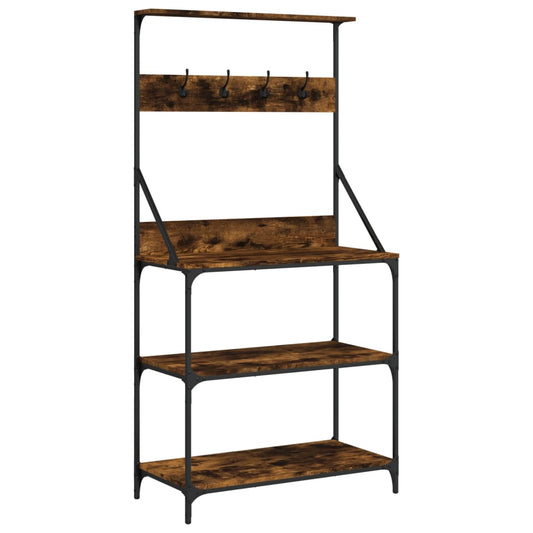 Baker's Rack with Hooks 4-Tier Smoked Oak Engineered Wood Baker's Rack with Hooks 4-Tier Smoked Oak Engineered Wood