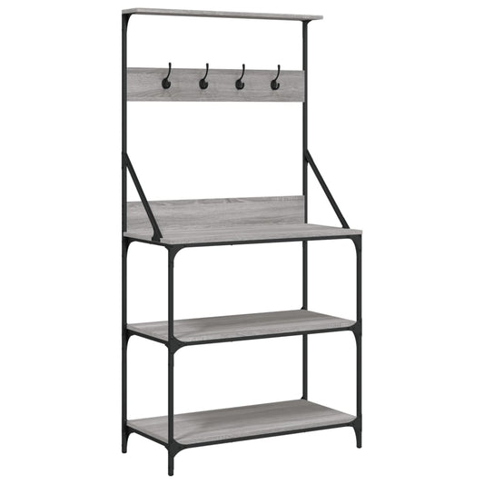 Baker's Rack with Hooks 4-Tier Grey Sonoma Engineered Wood Baker's Rack with Hooks 4-Tier Grey Sonoma Engineered Wood