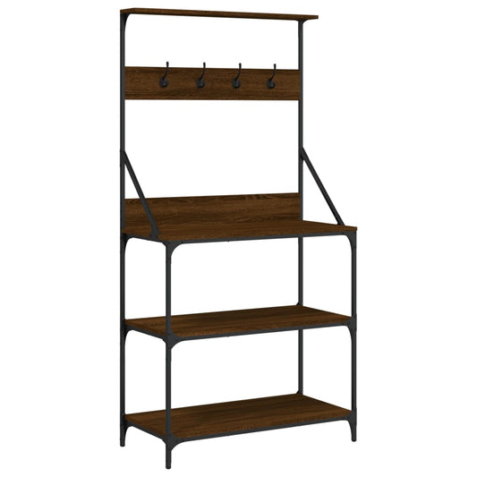 Baker's Rack with Hooks 4-Tier Brown Oak Engineered Wood Baker's Rack with Hooks 4-Tier Brown Oak Engineered Wood