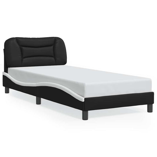Bed Frame without Mattress "Hvar" Black and White 90x190 cm Faux Leather Bed Frame without Mattress "Hvar" Black and White 90x190 cm Faux Leather