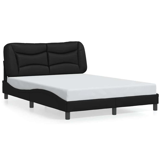 Bed Frame without Mattress "Hvar" Black 135x190 cm Double Faux Leather Bed Frame without Mattress "Hvar" Black 135x190 cm Double Faux Leather