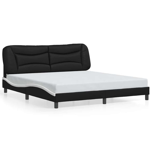 Bed Frame without Mattress "Hvar" Black and White 180x200 cm Super King Faux Leather Bed Frame without Mattress "Hvar" Black and White 180x200 cm Super King Faux Leather