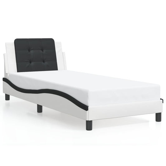 Bed Frame without Mattress "Zadar" White and Black 90x200 cm Faux Leather Bed Frame without Mattress "Zadar" White and Black 90x200 cm Faux Leather