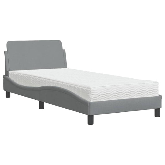 Bed with Mattress "Dover" Light Grey Single Fabric Bed with Mattress "Dover" Light Grey Single Fabric