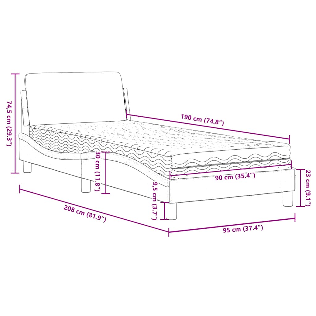 Bed with Mattress "Dover" Dark Grey Single Fabric