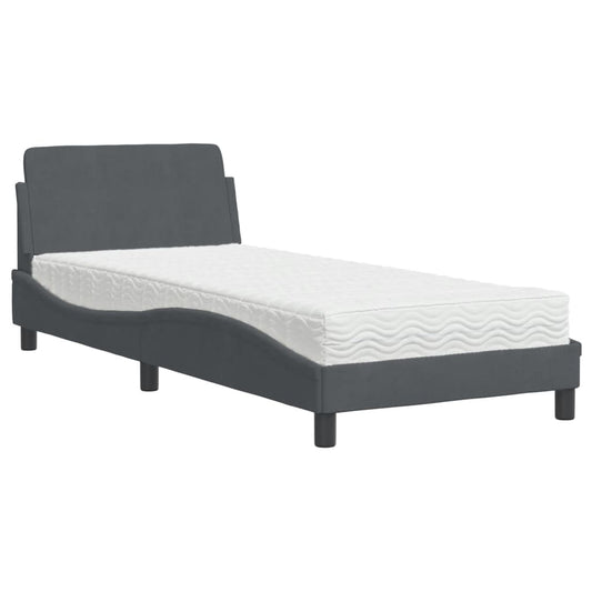 Bed with Mattress "Dover" Dark Grey Single Velvet Bed with Mattress "Dover" Dark Grey Single Velvet