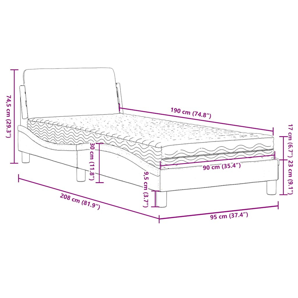 Bed with Mattress "Dover" Black Single Faux Leather