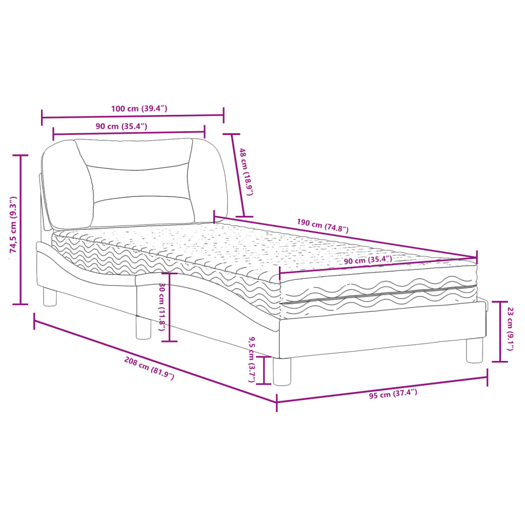 Bed with Mattress "Hvar" Black 90x190 cm Faux Leather