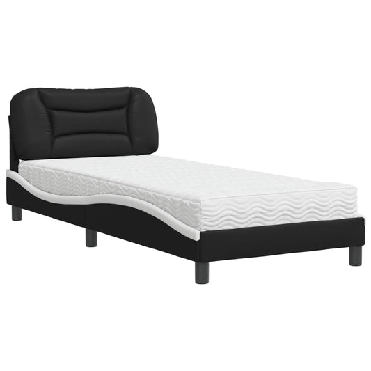 Bed with Mattress "Hvar" Black and White 90x190 cm Faux Leather Bed with Mattress "Hvar" Black and White 90x190 cm Faux Leather