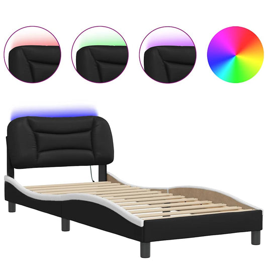 Bed Frame with LED without Mattress "Hvar" Black and White 80x200 cm Bed Frame with LED without Mattress "Hvar" Black and White 80x200 cm