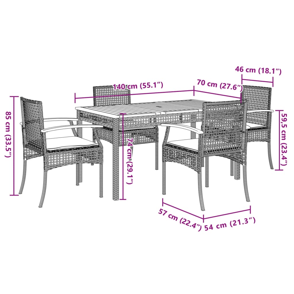 Garden Dining Set | Grey | PE rattan | Medium | Durable