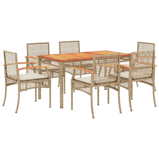 7 Piece Garden Dining Set with Cushions Beige Poly Rattan 7 Piece Garden Dining Set with Cushions Beige Poly Rattan