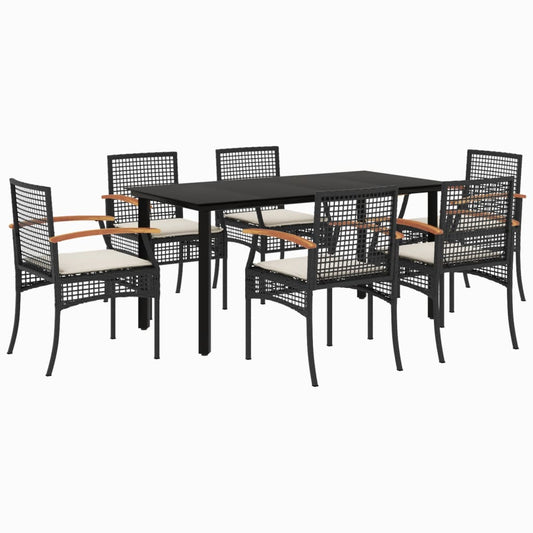 7 Piece Garden Dining Set with Cushions Black Poly Rattan 7 Piece Garden Dining Set with Cushions Black Poly Rattan