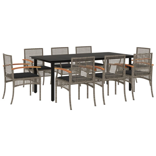 9 Piece Garden Dining Set with Cushions Grey Poly Rattan 9 Piece Garden Dining Set with Cushions Grey Poly Rattan
