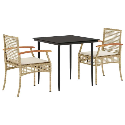 3 Piece Garden Dining Set with Cushions Beige Poly Rattan 3 Piece Garden Dining Set with Cushions Beige Poly Rattan