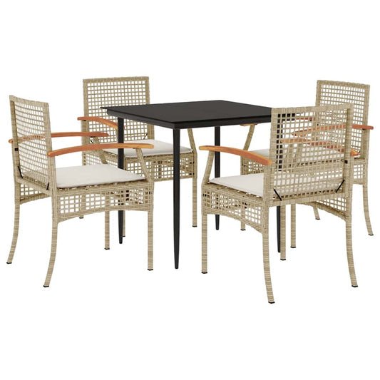 5 Piece Garden Dining Set with Cushions Beige Poly Rattan 5 Piece Garden Dining Set with Cushions Beige Poly Rattan