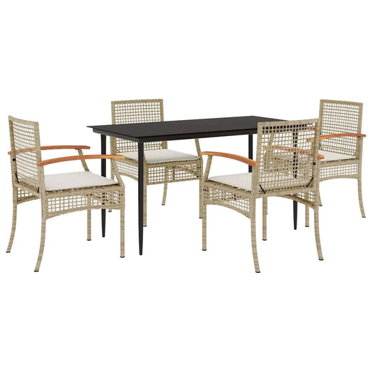 5 Piece Garden Dining Set with Cushions Beige Poly Rattan 5 Piece Garden Dining Set with Cushions Beige Poly Rattan