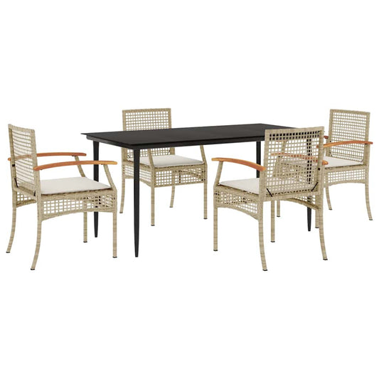5 Piece Garden Dining Set with Cushions Beige Poly Rattan 5 Piece Garden Dining Set with Cushions Beige Poly Rattan