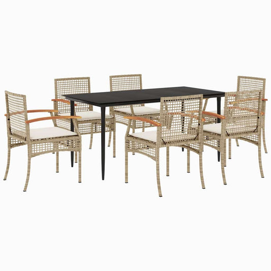 7 Piece Garden Dining Set with Cushions Beige Poly Rattan 7 Piece Garden Dining Set with Cushions Beige Poly Rattan