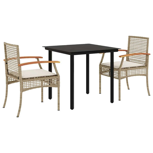 3 Piece Garden Dining Set with Cushions Beige Poly Rattan 3 Piece Garden Dining Set with Cushions Beige Poly Rattan