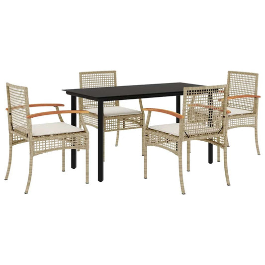 5 Piece Garden Dining Set with Cushions Beige Poly Rattan 5 Piece Garden Dining Set with Cushions Beige Poly Rattan