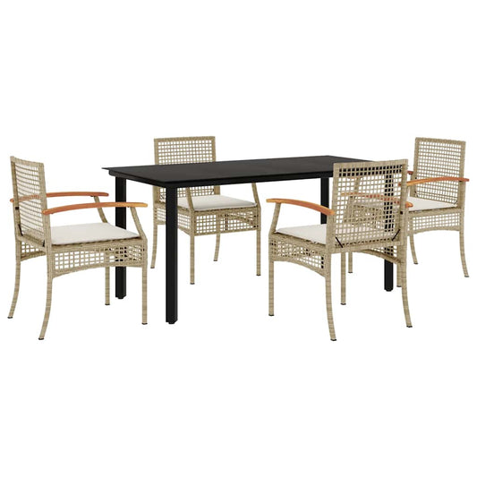 5 Piece Garden Dining Set with Cushions Beige Poly Rattan 5 Piece Garden Dining Set with Cushions Beige Poly Rattan