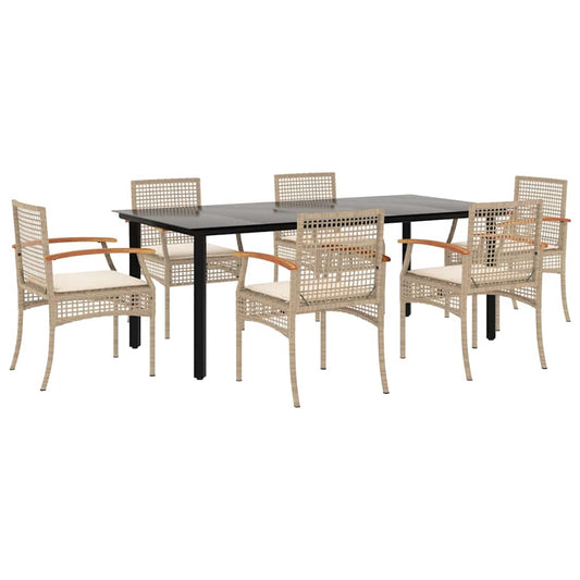 7 Piece Garden Dining Set with Cushions Beige Poly Rattan 7 Piece Garden Dining Set with Cushions Beige Poly Rattan